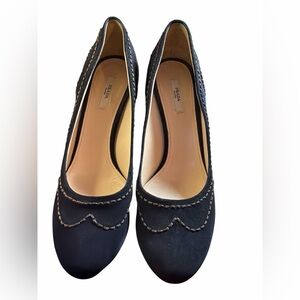 PRADA Navy Suede Contrast Stitch Platform Pumps